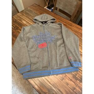 Ecko‎ Unlimited Full Zip Hoodie Embroidered Logo Gray Blue Stripe XL